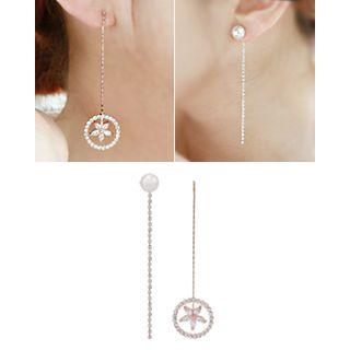 Faux-pearl & Flower Asymmetric Drop Earrings