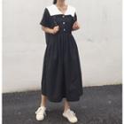 Sailor-collar Short-sleeve Dress Black - One Size