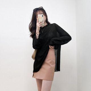 Round-neck Plain Knit Split Top