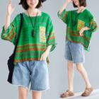 Print Round-neck 3/4-sleeve T Shirt Vintage Green - L