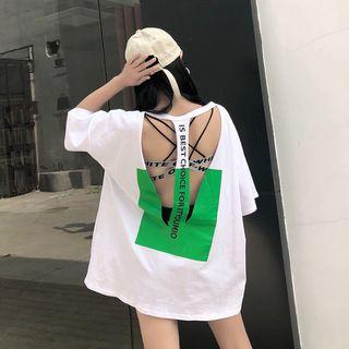 Elbow-sleeve Cutout Oversized T-shirt
