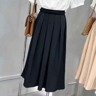 Short-sleeve Layered Collar Shirt / Midi Accordion Pleat Skirt