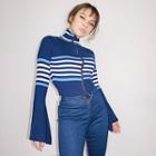Bell-sleeved Striped Cropped Jacket