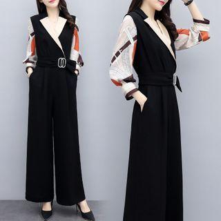Notch Lapel Long-sleeve Wide-leg Jumpsuit