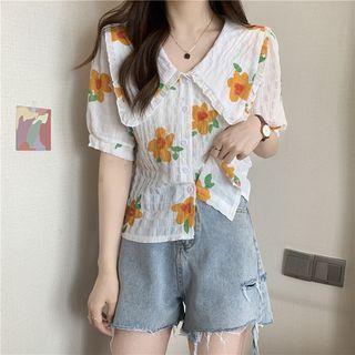 Short-sleeve Peter Pan Collar Floral Shirt