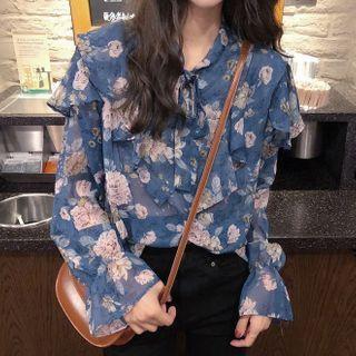 Floral Print Blouse White Floral - Blue - One Size