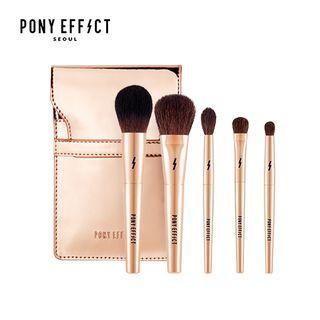 Memebox - Pony Effect Mini Makeup Brush Set: Powder Brush 1pc + Cheek & Shading Brush 1pc + Blending Eyeshadow Brush 1pc + Medium Eyeshadow Brush 1pc + Smudging Eyeshadow Brush 1pc 5pcs