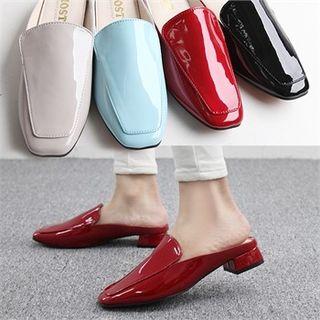 Square-toe Backless Patent Loafers