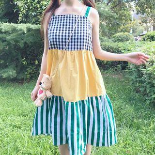 Strappy Color Block A-line Midi Dress