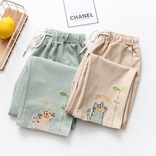 Cat Embroidered Straight Fit Pants