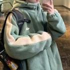 Color Block Fleece Hooded Zipped Jacket