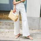 Distressed Hem Wide-leg Pants