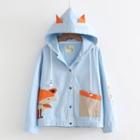 Fox Embroidered Hooded Buttoned Jacket