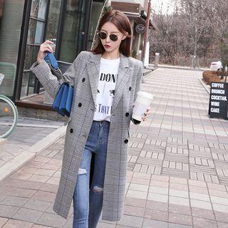 Peaked-lapel Double-breasted Houndstooth Coat