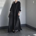 3/4-sleeve Maxi Dress With Tassel Black - One Size