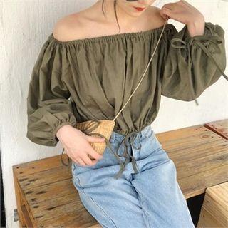 Drawcord-detail Cropped Top Khaki - One Size