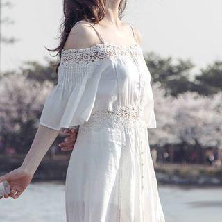 3/4-sleeve Cold Shoulder Lace Dress