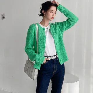 Woolen Boucle-knit Cardigan