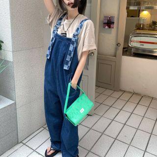 Elbow-sleeve T-shirt / Denim Jumper Pants