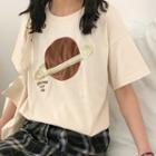 Short-sleeve Embroidered T-shirt Almond - One Size