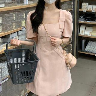 Square Neck Mini A-line Dress Pink - One Size