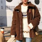 Funnel-neck Faux-shearling Jacket Brown - One Size