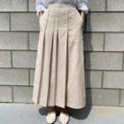 Linen Blend Pleated Culottes Light Beige - One Size