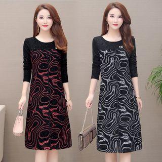 Long-sleeve Sequiend Midi A-line Dress