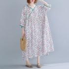 Bell-sleeve Floral Midi Dress White - One Size