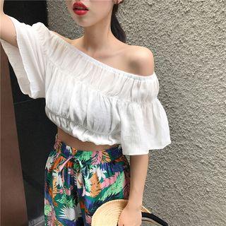 Plain See-through Off-shoulder Chiffon Blouse