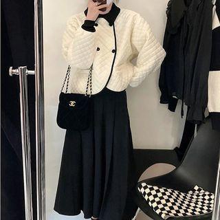 Quilted Double-breasted Jacket / Midi A-line Skirt