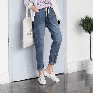 Splashed Paint Drawstring Jeans
