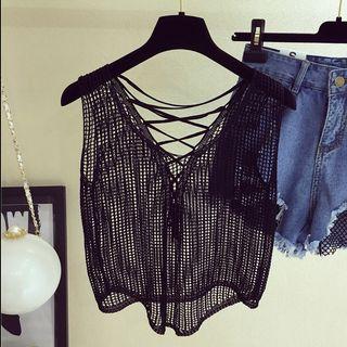 Cross Back Loose Knit Sleeveless Top