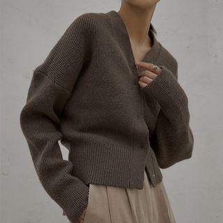 Drop-shoulder Snap-button Cardigan