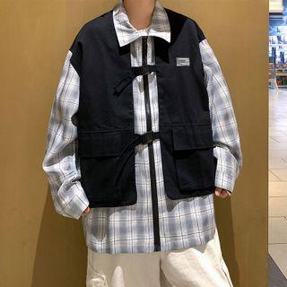 Inset Gingham Shirt Cargo Vest