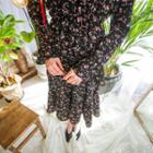 Tie-neck Gathered Floral Long Shirtdress
