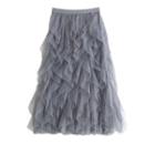 Ruffle Mesh Midi A-line Skirt