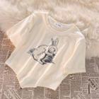 Short-sleeve Rabbit Print T-shirt Almond - One Size