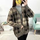 Buttoned Plaid Cardigan