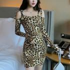 Leopard Print Cold-shoulder Mini Bodycon Dress