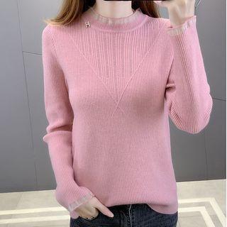 Long-sleeve Ribbed Ruffle Trim Knit Top