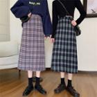 Plaid Woolen A-line Midi Skirt