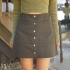 Band-waist Button-front A-line Mini Skirt