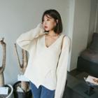 Plunge-neck Cross-front Sweater