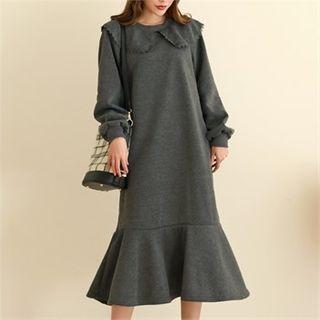 Collared Ruffled Sweatshirt Dress