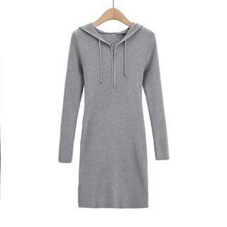 Hooded Half-zip Knit Mini Bodycon Dress