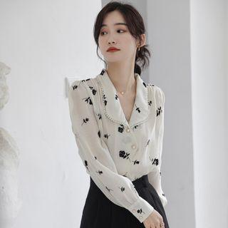 Faux Pearl Button Floral Blouse