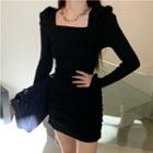 Square-neck Puff-sleeve Bodycon Dress