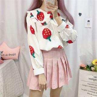 Long-sleeve Strawberry Print Blouse As Shown In Figure - One Size