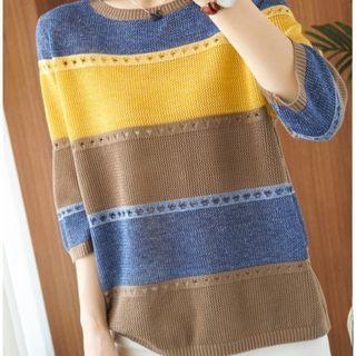 Heart Cutout Color Block Sweater